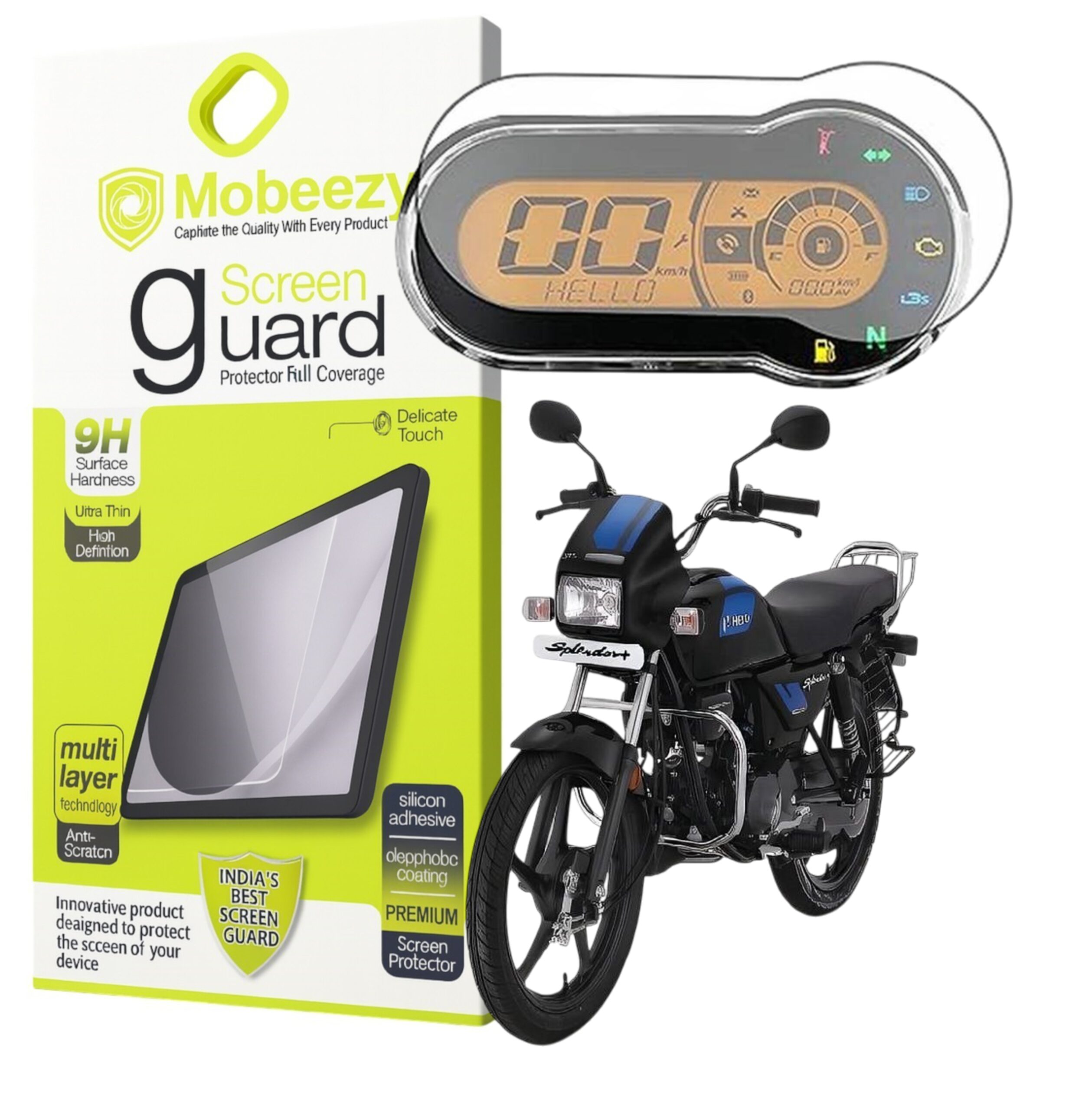 Mobeezy Edge To Edge Tempered Glass For Hero Splendor BR+