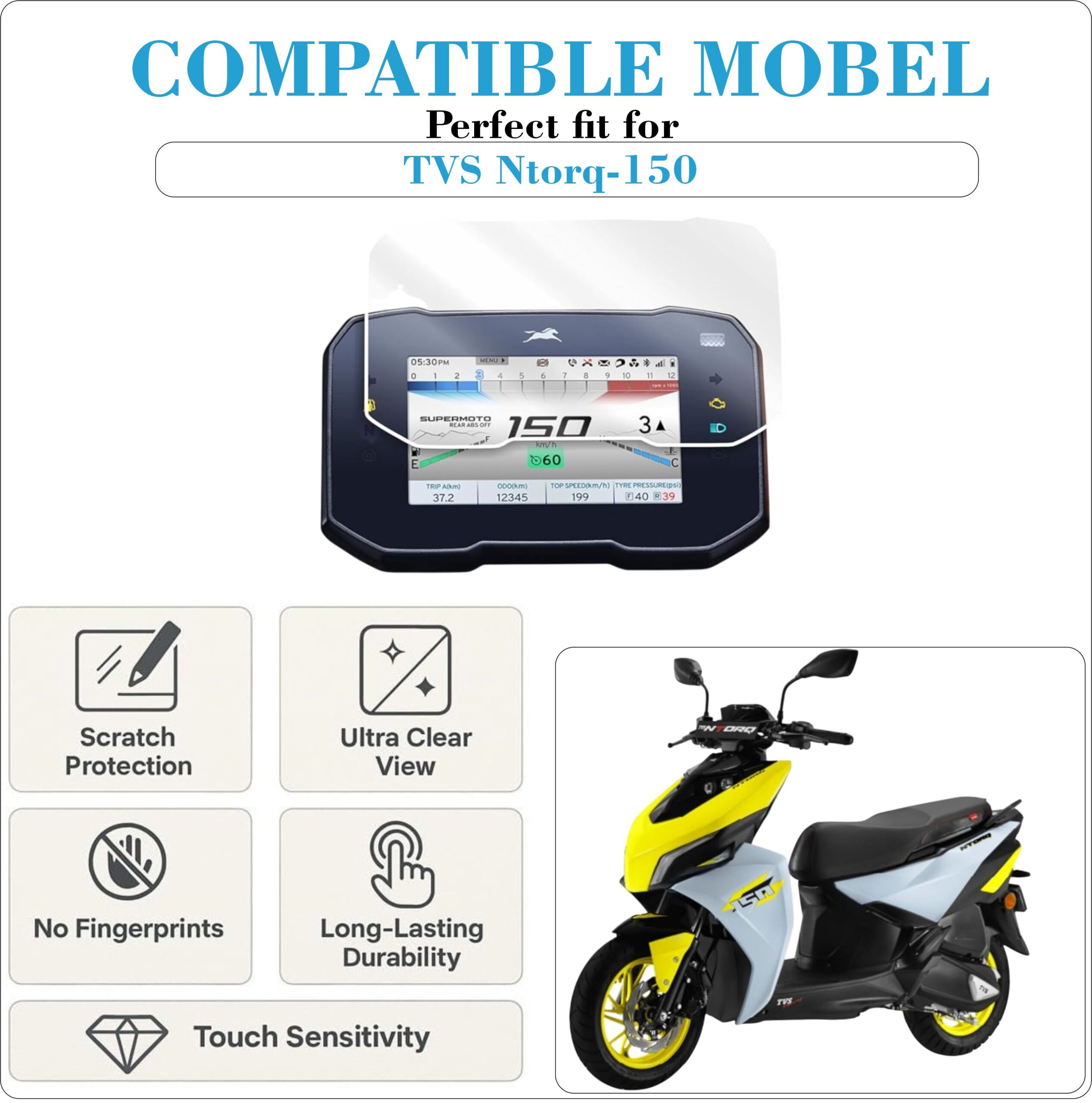 Mobeezy Edge To Edge Tempered Glass For TVS Ntorq-150