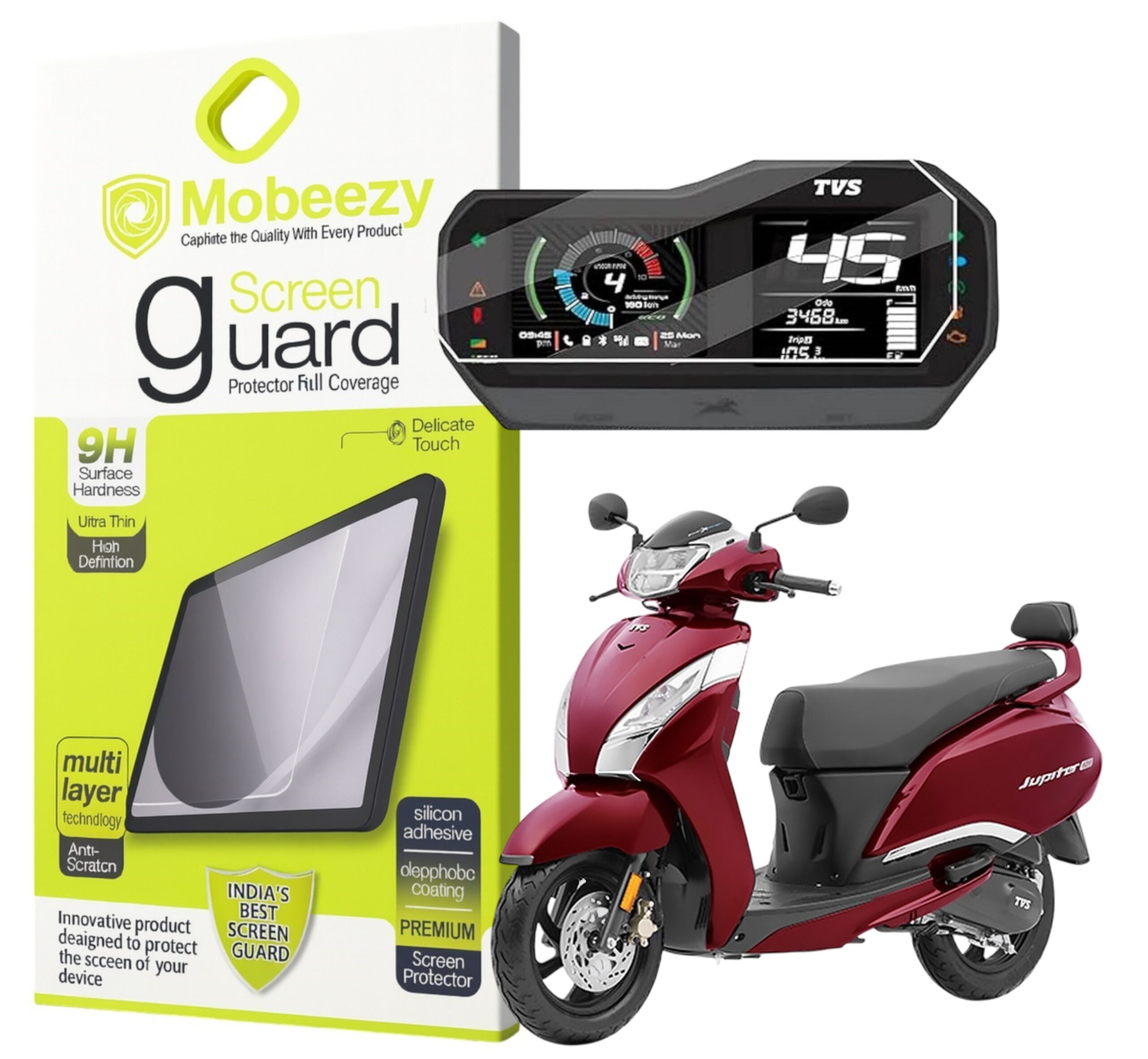 Mobeezy Edge To Edge Tempered Glass For TVS Jupiter 125